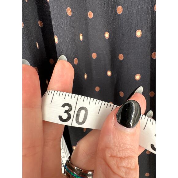 80s Vintage Halston Skirt Womens Medium Navy Blue Midi Polka Dot Brown Pockets - Picture 9 of 9